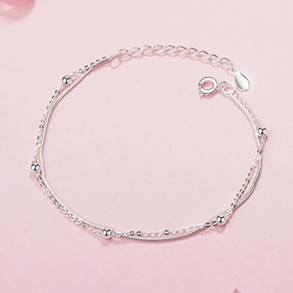 NEW 925 Sterling Silver Layered Bead Bracelet